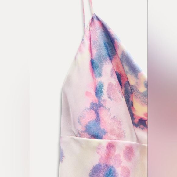 NWT ZARA SATIN EFFECT OPEN BACK LONG DRESS Pink Lilac - Picture 5 of 8